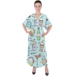 Drinks Cocktails Doodle Coffee V-Neck Boho Style Maxi Dress
