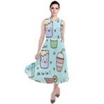 Drinks Cocktails Doodle Coffee Round Neck Boho Dress