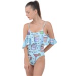 Drinks Cocktails Doodle Coffee Drape Piece Swimsuit