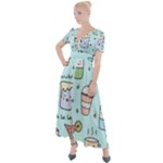 Drinks Cocktails Doodle Coffee Button Up Short Sleeve Maxi Dress