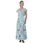 Drinks Cocktails Doodle Coffee Flutter Sleeve Maxi Dress