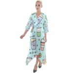 Drinks Cocktails Doodle Coffee Quarter Sleeve Wrap Front Maxi Dress