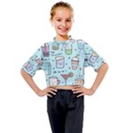 Drinks Cocktails Doodle Coffee Kids Mock Neck T-Shirt