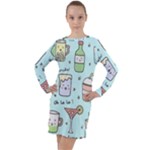 Drinks Cocktails Doodle Coffee Long Sleeve Hoodie Dress