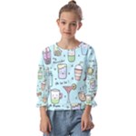 Drinks Cocktails Doodle Coffee Kids  Cuff Sleeve Top