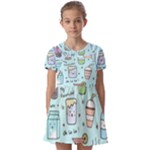 Drinks Cocktails Doodle Coffee Kids  Short Sleeve Pinafore Style Dress