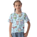 Drinks Cocktails Doodle Coffee Kids  Cuff Sleeve Scrunch Bottom T-Shirt