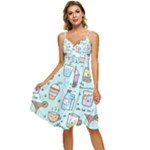 Drinks Cocktails Doodle Coffee Sleeveless Tie Front Chiffon Dress