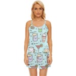 Drinks Cocktails Doodle Coffee Satin Pajama Short Set
