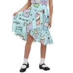 Drinks Cocktails Doodle Coffee Kids  Ruffle Flared Wrap Midi Skirt