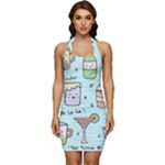 Drinks Cocktails Doodle Coffee Sleeveless Wide Square Neckline Ruched Bodycon Dress