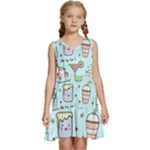 Drinks Cocktails Doodle Coffee Kids  Sleeveless Tiered Mini Dress
