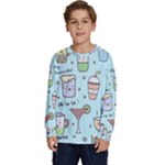 Drinks Cocktails Doodle Coffee Kids  Crewneck Sweatshirt