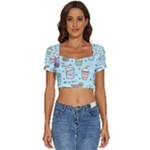 Drinks Cocktails Doodle Coffee Short Sleeve Square Neckline Crop Top 