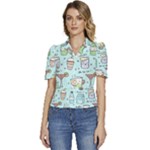 Drinks Cocktails Doodle Coffee Puffed Short Sleeve Button Up Jacket