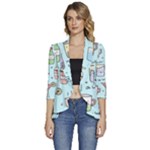 Drinks Cocktails Doodle Coffee Women s 3/4 Sleeve Ruffle Edge Open Front Jacket