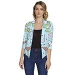 Drinks Cocktails Doodle Coffee Women s Draped Front 3/4 Sleeve Shawl Collar Jacket
