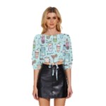 Drinks Cocktails Doodle Coffee Mid Sleeve Drawstring Hem Top