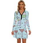 Drinks Cocktails Doodle Coffee Long Sleeve Deep V Mini Dress 