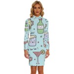 Drinks Cocktails Doodle Coffee Long Sleeve Shirt Collar Bodycon Dress