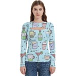 Drinks Cocktails Doodle Coffee Women s Cut Out Long Sleeve T-Shirt
