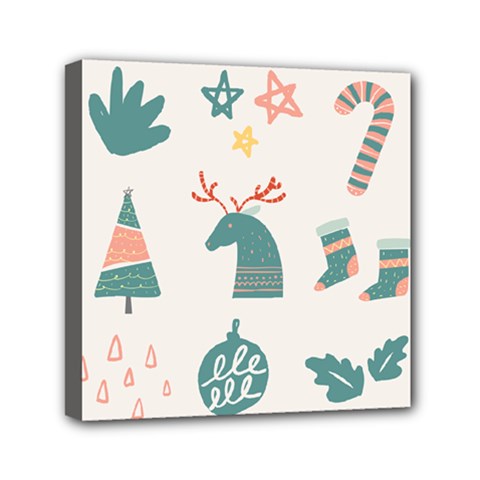 Reindeer Stars Socks Stick Mini Canvas 6  x 6  (Stretched) from ArtsNow.com