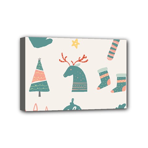Reindeer Stars Socks Stick Mini Canvas 6  x 4  (Stretched) from ArtsNow.com