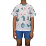 Reindeer Stars Socks Stick Kids  Short Sleeve Swimwear