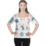Reindeer Stars Socks Stick Cutout Shoulder T-Shirt