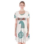 Reindeer Stars Socks Stick Short Sleeve V-neck Flare Dress