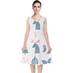 Reindeer Stars Socks Stick V-Neck Midi Sleeveless Dress 