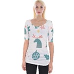 Reindeer Stars Socks Stick Wide Neckline T-Shirt