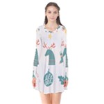 Reindeer Stars Socks Stick Long Sleeve V-neck Flare Dress