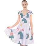Reindeer Stars Socks Stick Cap Sleeve Front Wrap Midi Dress