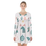 Reindeer Stars Socks Stick Long Sleeve Velvet V-neck Dress