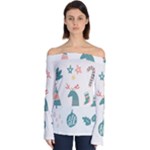 Reindeer Stars Socks Stick Off Shoulder Long Sleeve Top