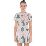 Reindeer Stars Socks Stick Drop Hem Mini Chiffon Dress