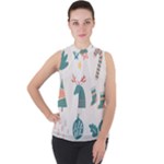 Reindeer Stars Socks Stick Mock Neck Chiffon Sleeveless Top