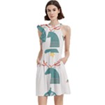 Reindeer Stars Socks Stick Cocktail Party Halter Sleeveless Dress With Pockets