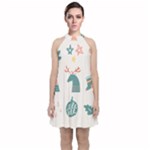 Reindeer Stars Socks Stick Velvet Halter Neckline Dress 