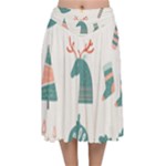 Reindeer Stars Socks Stick Velvet Flared Midi Skirt