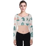 Reindeer Stars Socks Stick Velvet Long Sleeve Crop Top