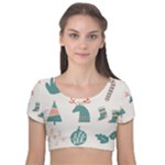 Reindeer Stars Socks Stick Velvet Short Sleeve Crop Top 
