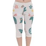 Reindeer Stars Socks Stick Velvet Capri Leggings 