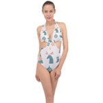 Reindeer Stars Socks Stick Halter Front Plunge Swimsuit