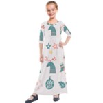 Reindeer Stars Socks Stick Kids  Quarter Sleeve Maxi Dress