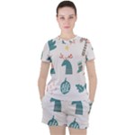 Reindeer Stars Socks Stick Women s T-Shirt and Shorts Set