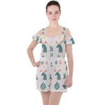 Reindeer Stars Socks Stick Ruffle Cut Out Chiffon Playsuit
