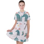 Reindeer Stars Socks Stick Short Sleeve Shoulder Cut Out Dress 