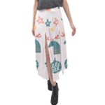 Reindeer Stars Socks Stick Velour Split Maxi Skirt